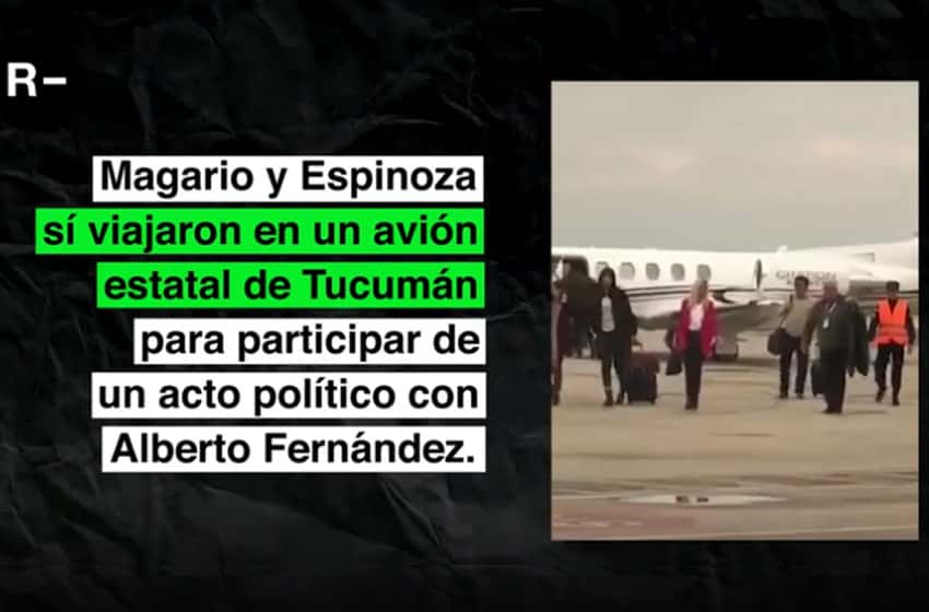 Magario y Espinoza viajaron en un avión estatal a un acto político