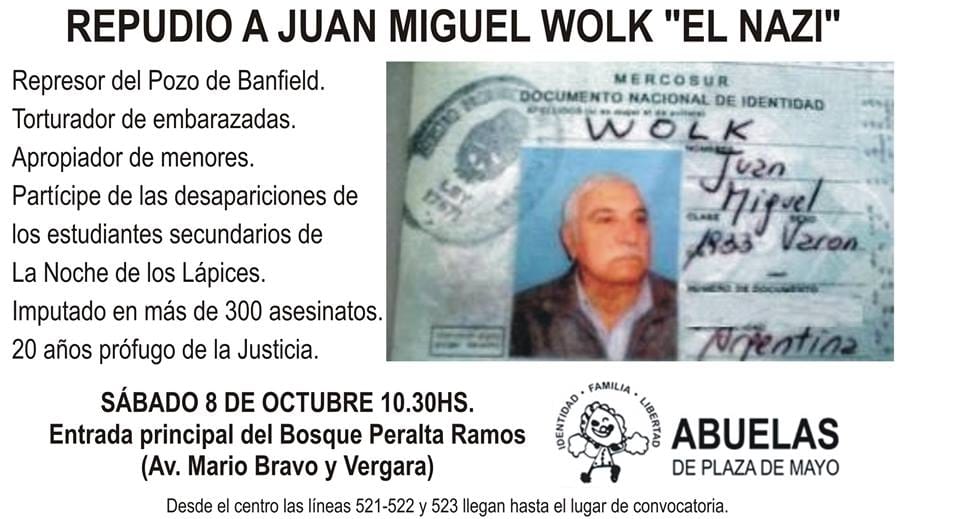Abuelas convoca a un acto de repudio a Juan Miguel Wolk