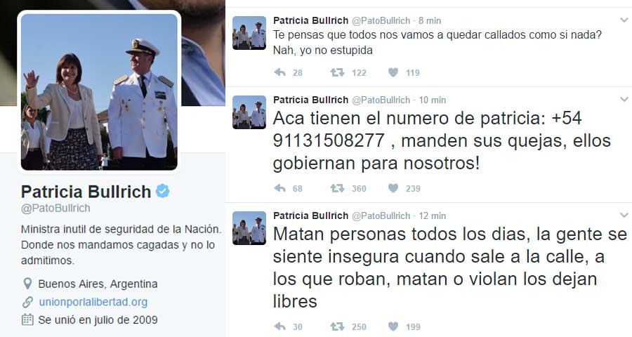 Hackearon la cuenta de Twitter de la ministra Patricia Bullrich