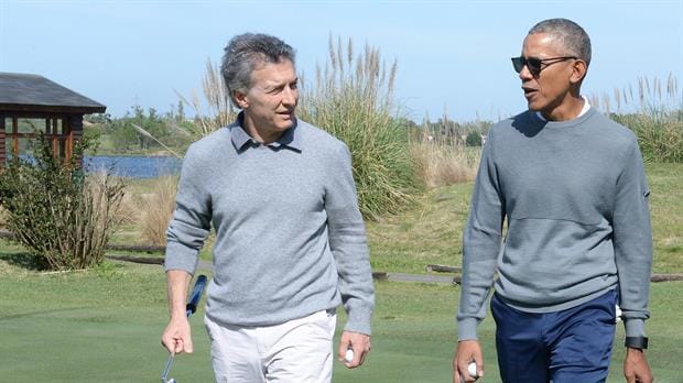 Macri y Obama jugaron juntos al golf en Bella Vista