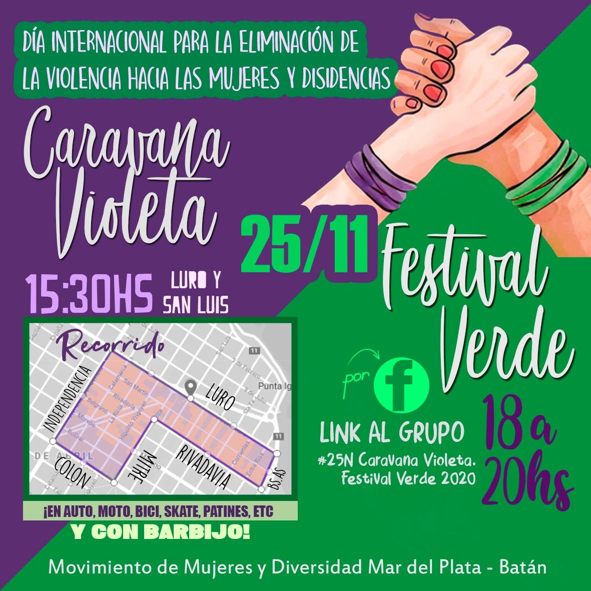 Realizarán una "caravana violeta" y un "festival verde" por el Día de la No Violencia
