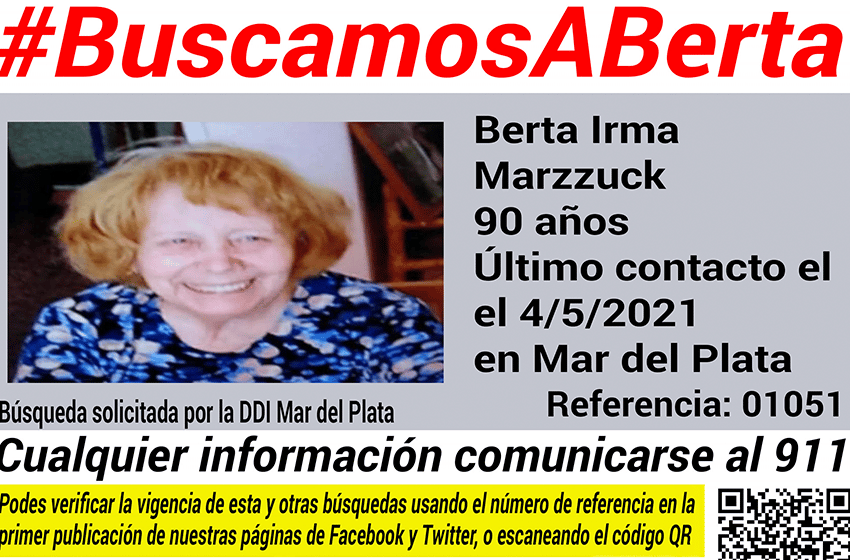 Buscan a una mujer de 90 años que desapareció el martes en Mar del Plata