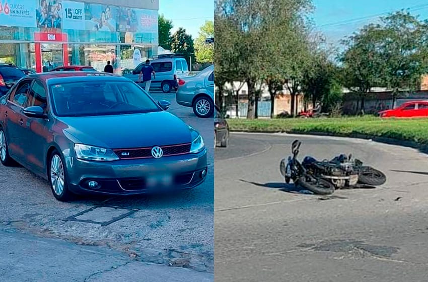 Rotonda peligrosa: conductor de moto terminó con golpes tras un choque