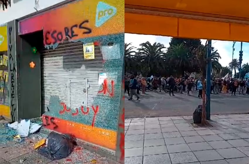 Ecos de la protesta jujeña en Mar Del Plata: manifestantes rompieron un local del PRO
